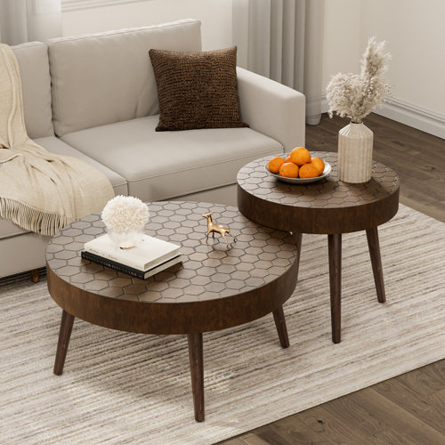 Wade Logan® Bouthillier 2 Piece Coffee Table Set, Traditional MDF Round